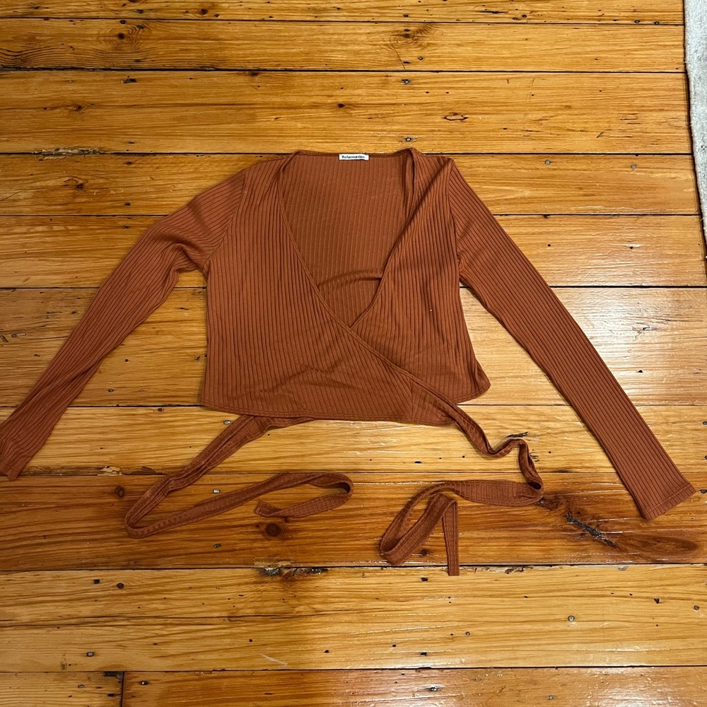 Reformation Petalo Wrap Cropped Long Sleeve